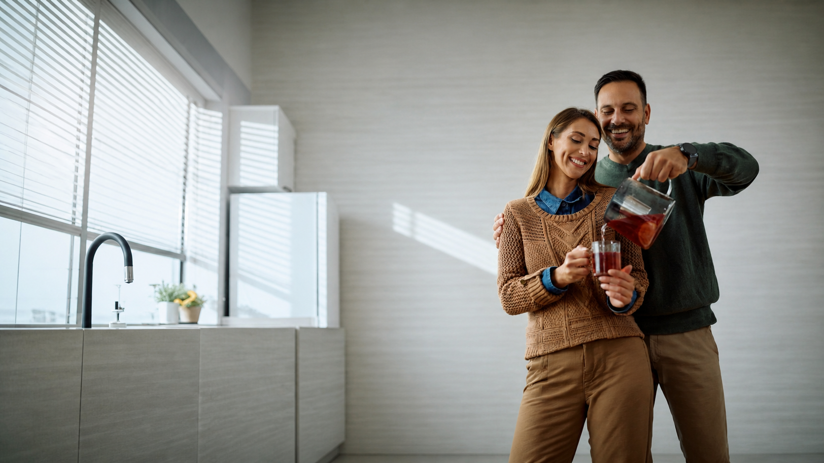 Couple pouring tea